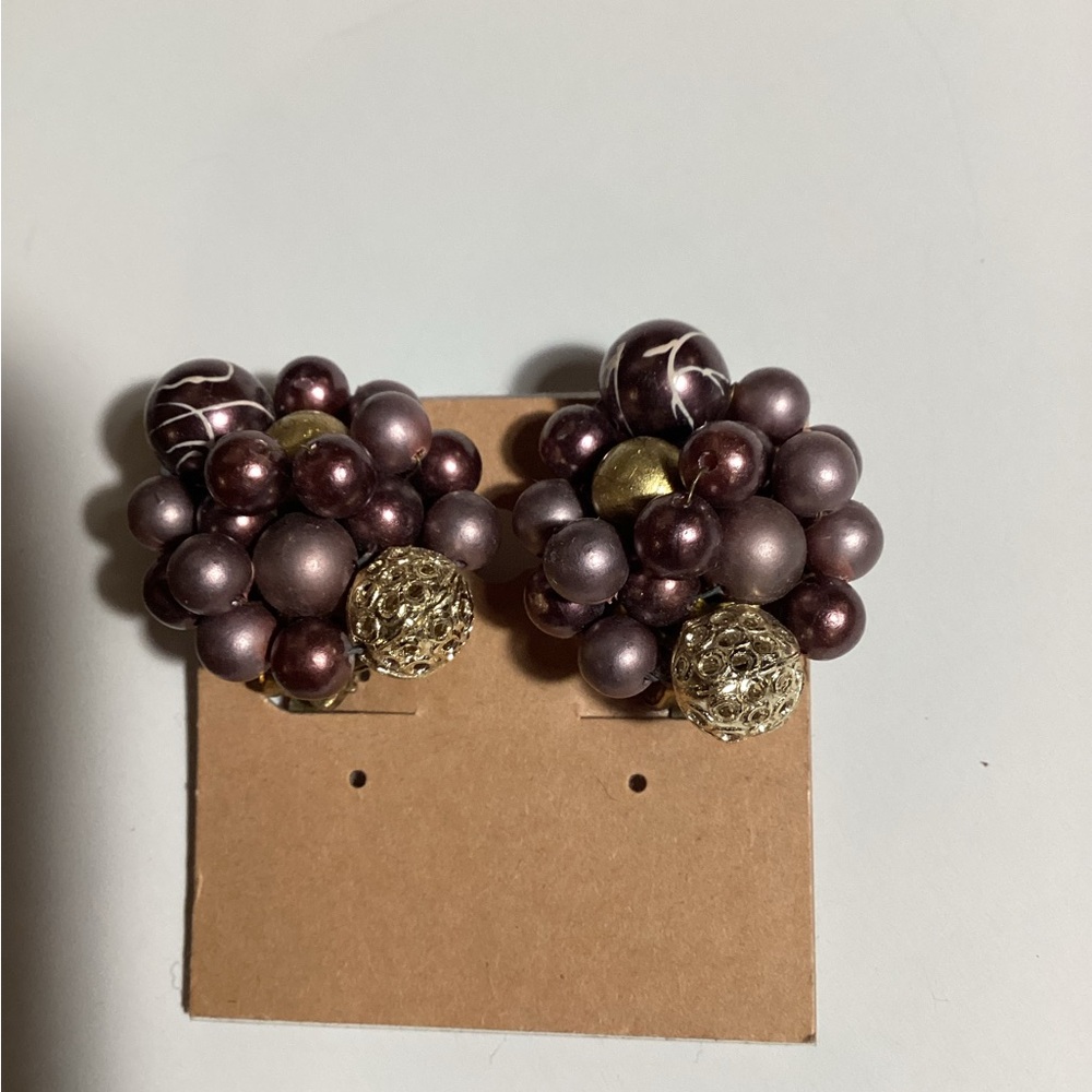 Cluster Bead Earrings in Purple and Gold